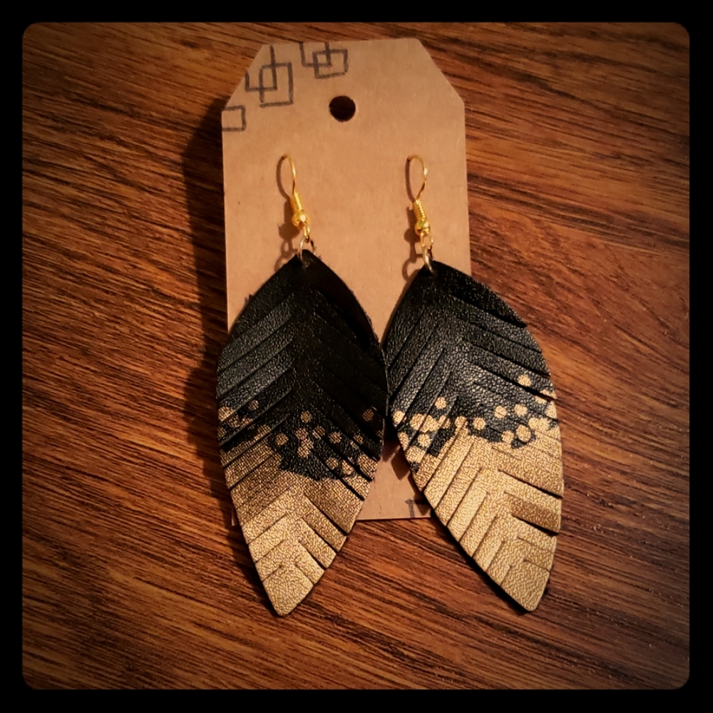 ‼BLACK&GOLD‼FAUX LEATHER EARRINGS, SO CUTE‼‼‼‼‼‼‼‼